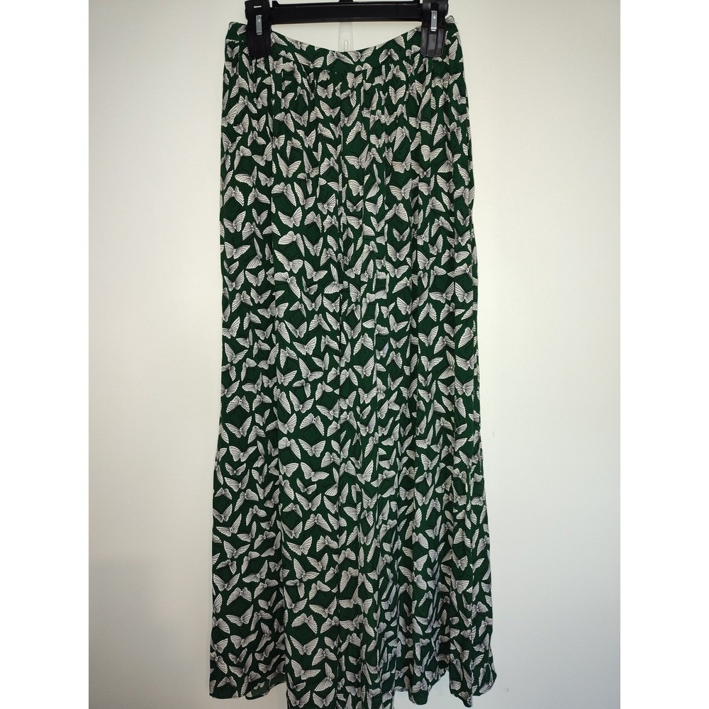 Maeve Anthropologie GreenWhite Butterfly Print Wide Leg Pants Small Viscose Boho